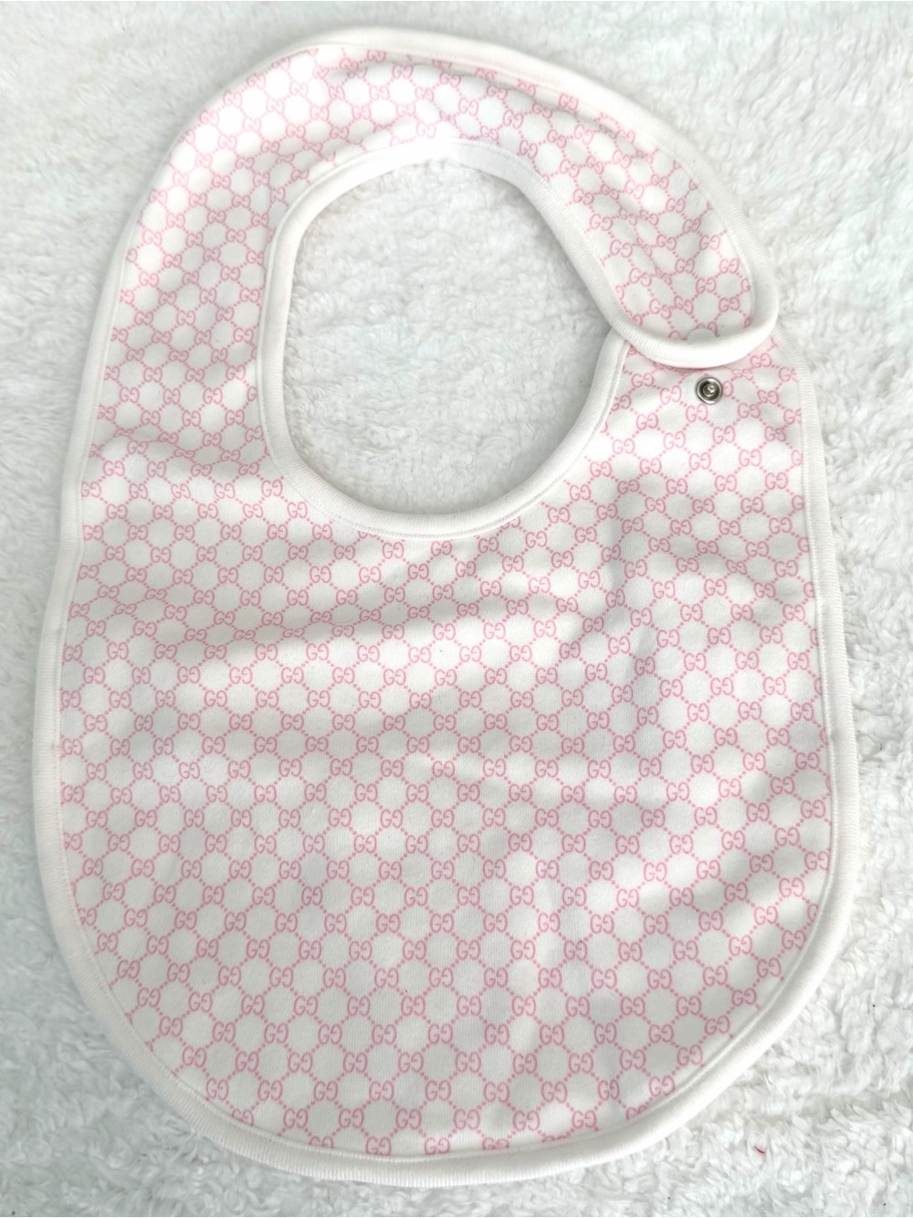 Gucci Bib GG White Pink Baby Girl Infant RARE Made In Italy One Size